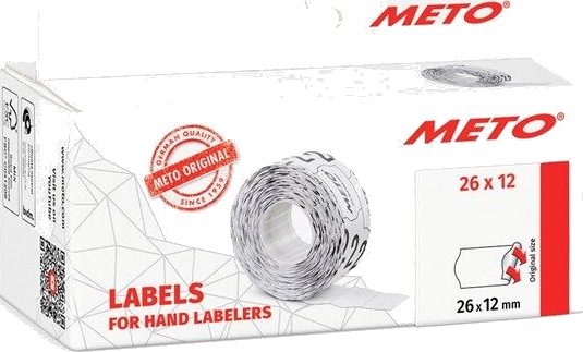 METO Prisetiketter, 26x12mm, hvit, 6rl/1000