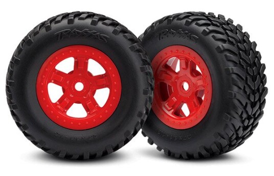 Traxxas 7674R Tires/Wheels Assembled Glued SCT Red Traxxas 7674R Tires/Wheels Assembled Glued SCT Red