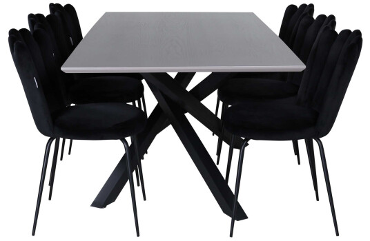 Venture Design Piazza & Limhamn spisegruppe Svart/svart 6 stoler & bord 180 x 90 cm