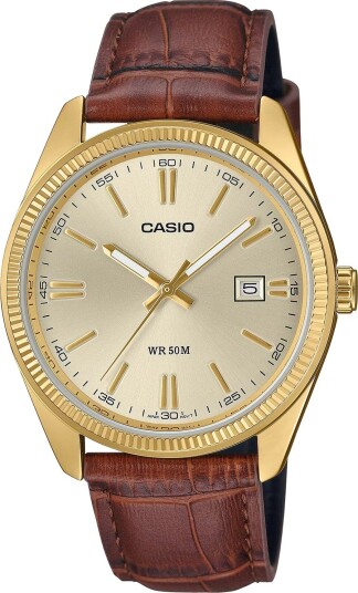 Casio Herreklokke MTP 1302PGL 9AVEF Timeless Collection Gull/Lær