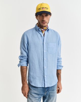 Gant Regular Fit Garment-Dyed Linen Shirt CAPRI BLUE L