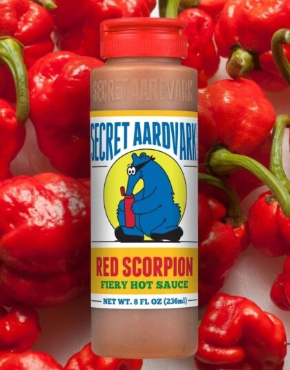 Secret Aardvark Red Scorpion Fiery Hot Sauce Kjempesterk Scorpion Pepper Chilisaus 236 ml USA Secret Aardvark Red Scorpion Fiery Hot Sauce Kjempesterk Scorpion Pepper Chilisaus 236 ml USA