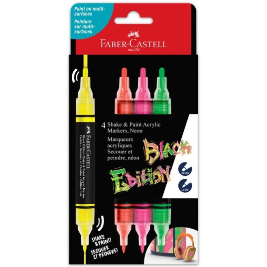 Faber Castell Black Edition Akrylmalingstuscher   Neonfarger   4 stk.