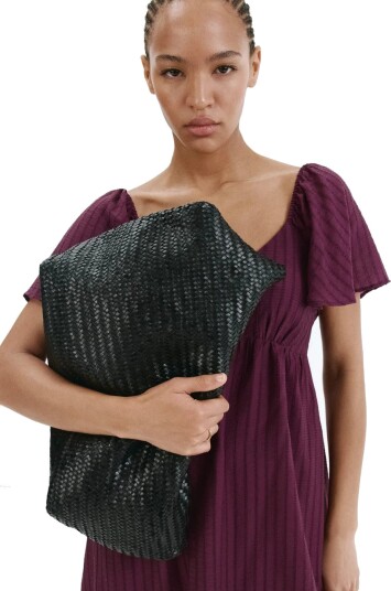 Mango Textured Dress With Gathered Detail   Burgundy   S