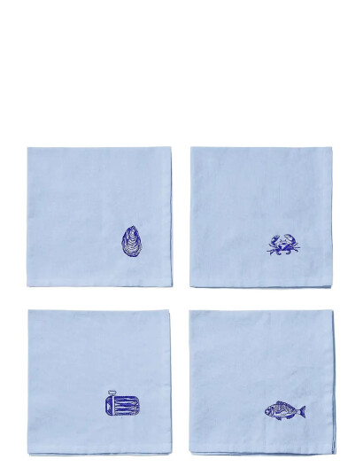 Midnatt Napkins 4-Pack Josefin La Mer - Blue - 40X40CM
