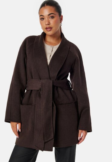 BUBBLEROOM Lilah Belted Wool Coat Brown S BUBBLEROOM Lilah Belted Wool Coat Brown S