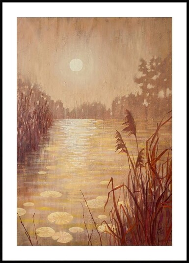 Pond With Reeds At Sunset Poster Plakat / 50x70cm
