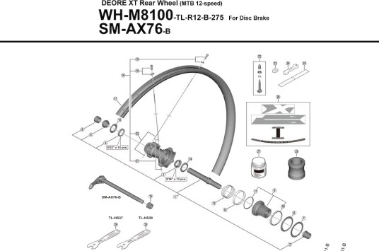 Shimano eiker 277mm lang høyre til bakhjul modell WH-M8100-TL-R12-B-275