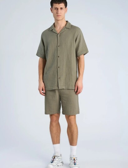 Lindbergh Cotton Muslin Resort Shirt S/S Green XXL Lindbergh Cotton Muslin Resort Shirt S/S Green XXL