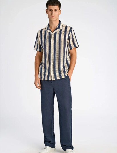 Lindbergh Bold Striped Resort Shirt S/S   Navy   S