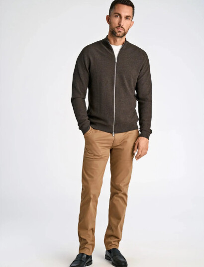 Lindbergh Black 100% Merino Zip Through Knit - Brown - XL