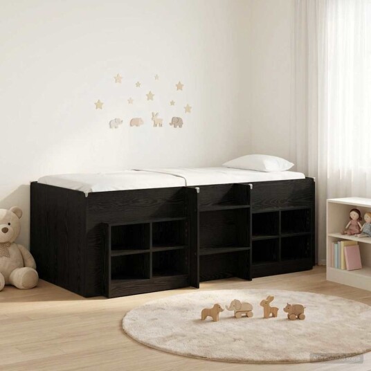  Loft Seng Ramme med Skap 3 pcs Svart eik Konstruert tre