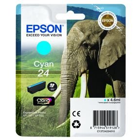 Epson 24 T2422 C blekkpatron - C13T24224012 Original - Cyan 4,5 ml Epson 24 T2422 C blekkpatron - C13T24224012 Original - Cyan 4,5 ml