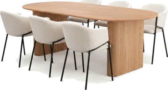Noira spisegruppe uttrekkbar 160–220 cm eik med 6 Filip spisestoler   Eik
