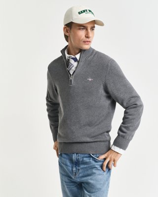Gant Bomullsgenser med half zip DARK GREY MELANGE L