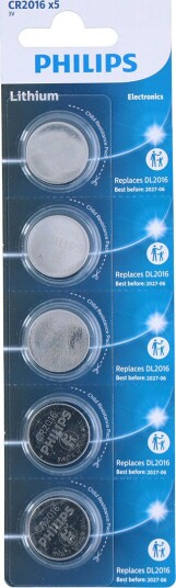 Philips CR2016 knappcellebatteri lithium, 5-pakning