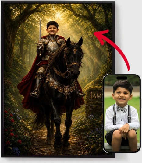 Personalisert Plakat   Den Arthurianske Kid Ridder   AI Plakat
