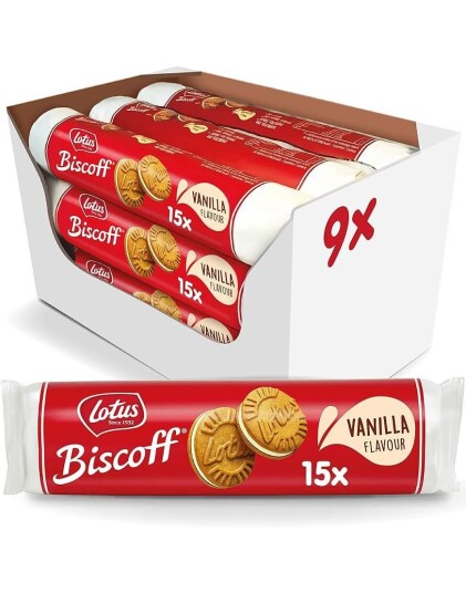 9 stk Lotus Biscoff Cream   Dobbel Biscoffkjeks med Vaniljekrem 150 gram   Hel Eske