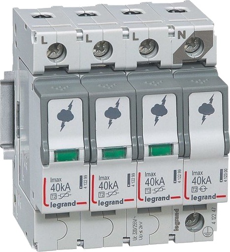 Legrand Transientbeskyttelse Type 2 3P+N, TT og TNS, 40kA Legrand Transientbeskyttelse Type 2 3P+N, TT og TNS, 40kA