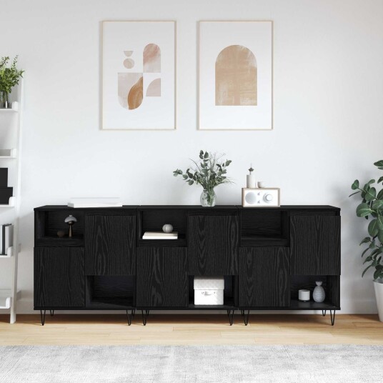Skap 3 pcs Svart eik 180 x 35 x 70 cm Konstruert tre Skap 3 pcs Svart eik 180 x 35 x 70 cm Konstruert tre