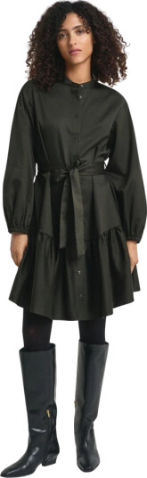 Gant cotton satin ls kjole mørk mosegrønn