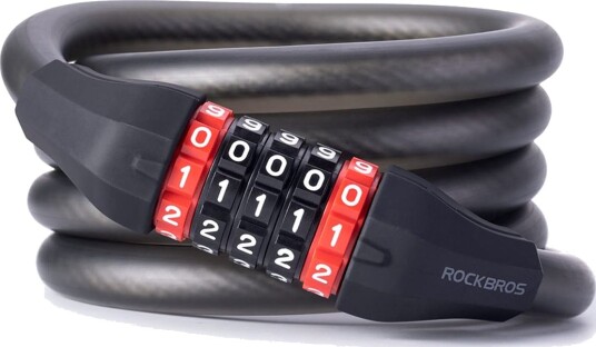 Rockbros Sykkellås Rockbros Rks507 Med 5-Sifret Kode Stållås 180 Cm Svart