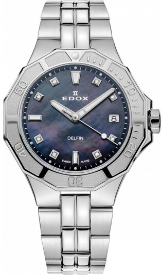 Edox Dameklokke 53020 3M NANND Delfin Blå/Stål Ø38 mm