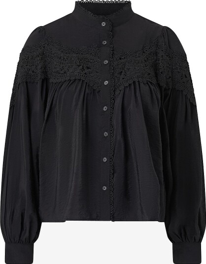Ellos Collection Bluse med blondeinnfelling Svart