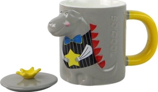 Leantoys Keramikkkopp Med Lokk Grå Dinosaur 400 Ml