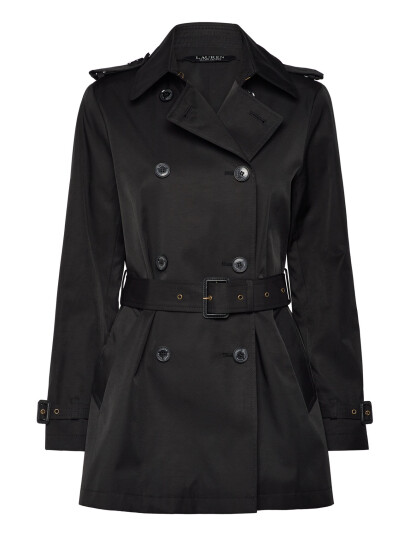Lauren Ralph Lauren Double Breasted Cotton Blend Trench Coat Black XL Lauren Ralph Lauren Double Breasted Cotton Blend Trench Coat Black XL