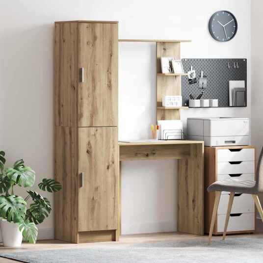 Skrivebord med lagring 2 pcs artisan eik 78,5 x 37 x 154,5 cm