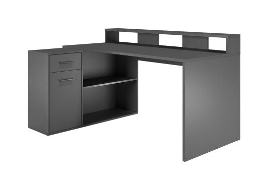 GamerBüro skrivebord gamer, 1 dør, 1 skuff, 2 åpne rom antrasitt matt.