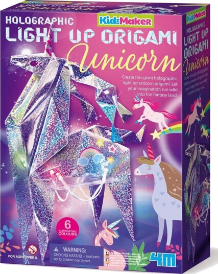 4M KidzMaker DIY-sett Holografisk Light-Up Origami Enhjørning