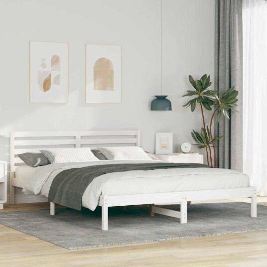  Sengestamme med hodegjerde Hvit 160 x 220 cm Heltre furu