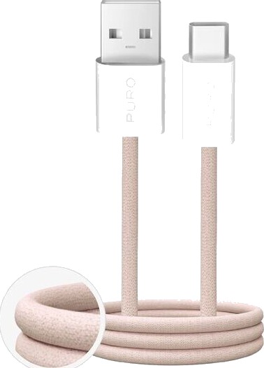 Puro Fabrik USB A USB C 10W flettet kabel 1.5m beige PUCAC10WFABK415MTBEG