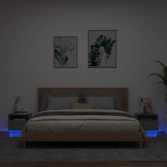  Nattbord med LED 2 stk svart 40x39x37 cm 8721012253858