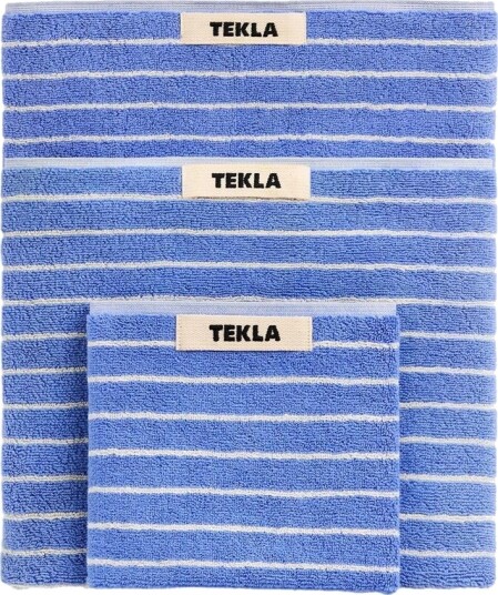 TeklaOrganic Terry Bath TowelClear Blue Stripes