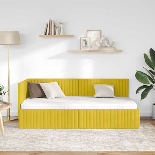 Hjørnesengramme med hodegjerde Gul 90 cm x 190 cm Fløyel