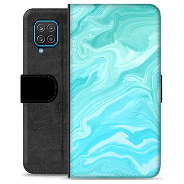Samsung Galaxy A12 Premium Lommebok-deksel Blå Marmor