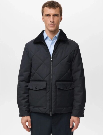 Mango Quilted Water Repellent Jacket Navy L Mango Quilted Water Repellent Jacket Navy L