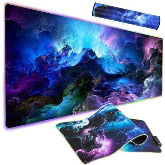 Gaming Musematte med RGB LED lys 90x40cm – Havbølger Gaming Musematte med RGB LED lys 90x40cm – Havbølger