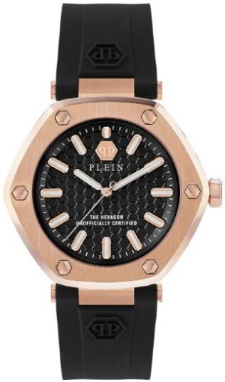Philipp Plein Dameklokke PW1BA0323 The Hexagon Sort/Gummi Ø38 mm Philipp Plein Dameklokke PW1BA0323 The Hexagon Sort/Gummi Ø38 mm