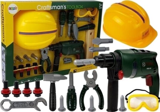 Leantoys Byggesett Med Batteriboremaskin Vernebriller Og Hjelm Leantoys Byggesett Med Batteriboremaskin Vernebriller Og Hjelm