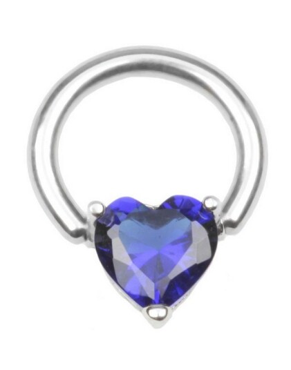 Utgått BCR Piercing med Hjerteformet Mørk Blå Sten Strl 1.6 x 16 mm med 6 mm kule