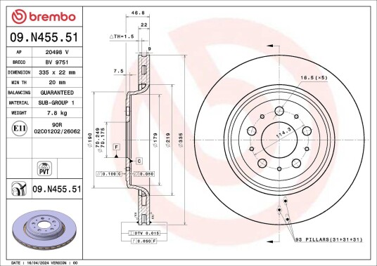 Bremseskive BREMBO 09.N455.51