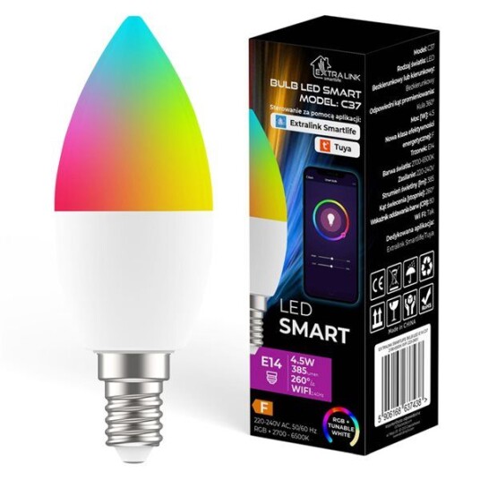 Extralink Smart Life LED-lampe E14 C37 - RGB - WiFi - 2700-6500K - 5W Extralink Smart Life LED-lampe E14 C37 - RGB - WiFi - 2700-6500K - 5W