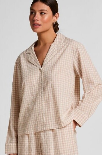 Hunkemöller Dobby Pyjamasjakke i Vevd Bomull Beige