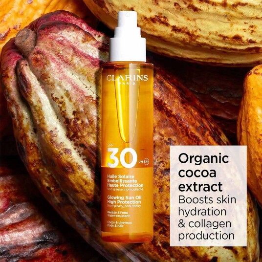 Clarins Glowing Sun Oil SPF30 Solkrem til Kropp og Hår 150ml