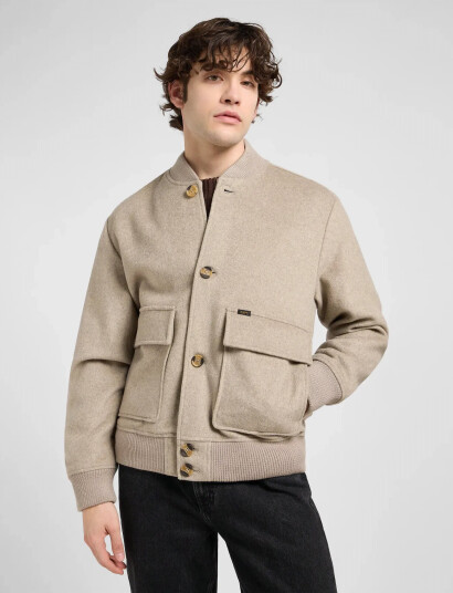 Lee Jeans Wool Bomber Jacket - Beige - XXL Lee Jeans Wool Bomber Jacket - Beige - XXL