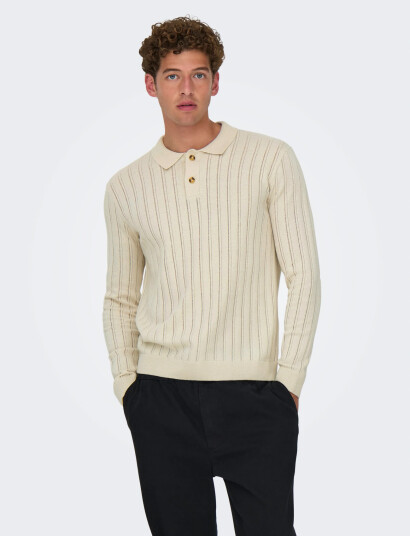 ONLY & SONS Onskent Life Reg 12 Ls Polo Knit - Cream - XL